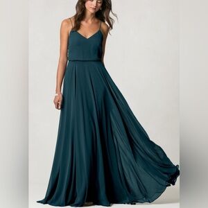 Jenny Yoo inesse spaghetti strap chiffon gown in Caspian Sea